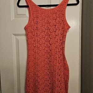 Elegant Coral Lace Dress